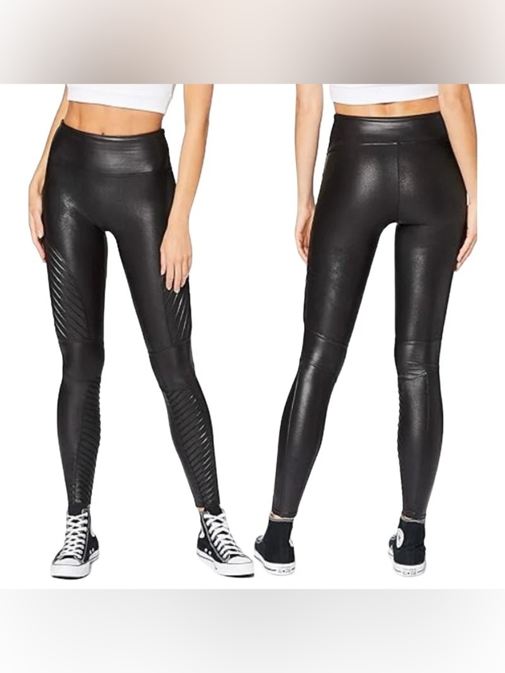 SPANX moto faux leather leggings size small black slimming shaping comfort